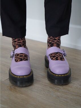 Dr Martens Lilac Addina Flower Buckle Leather Platform Mary Janes - 36